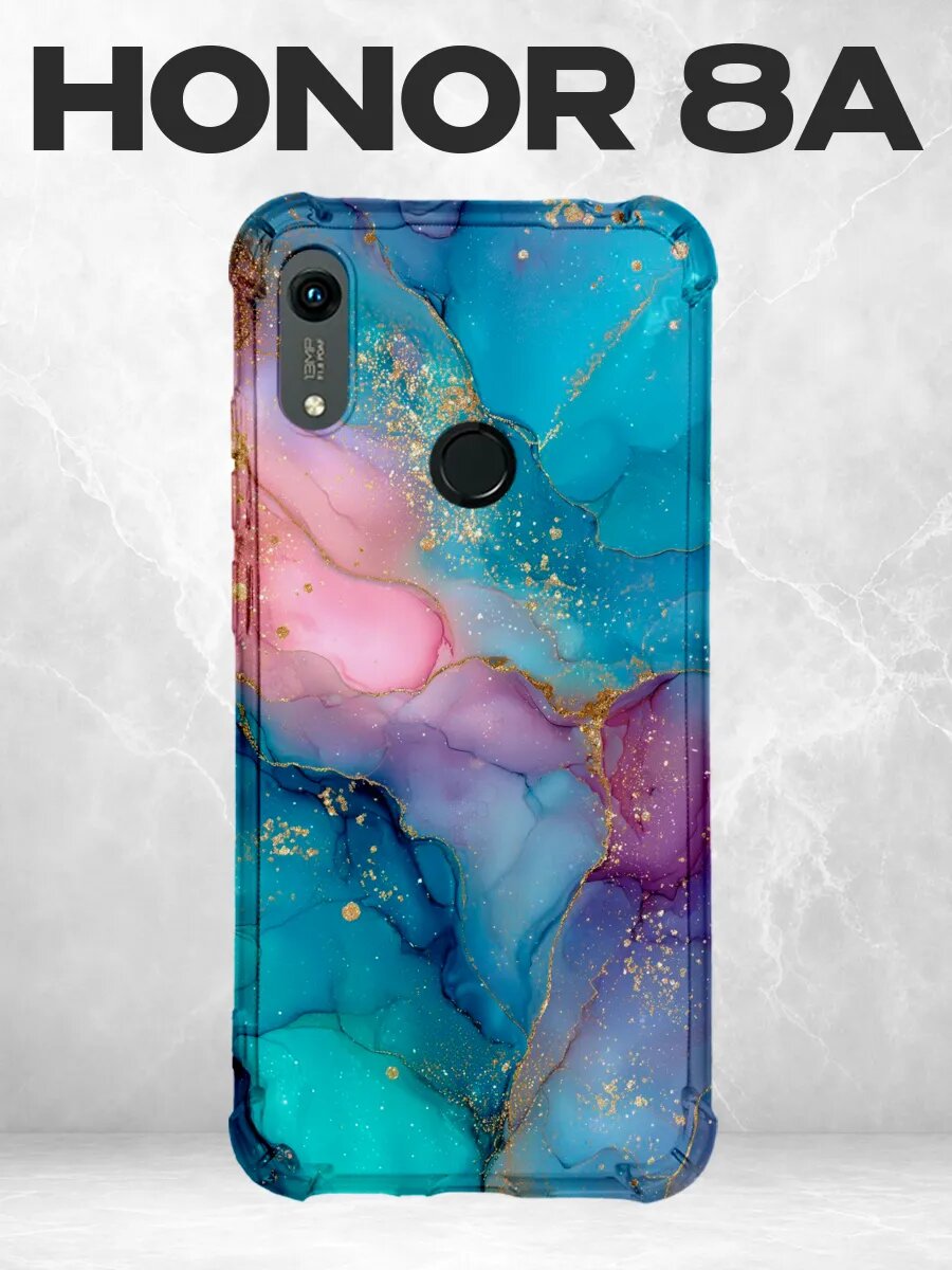 Чехол на Honor 8A мрамор бирюзово-розовый