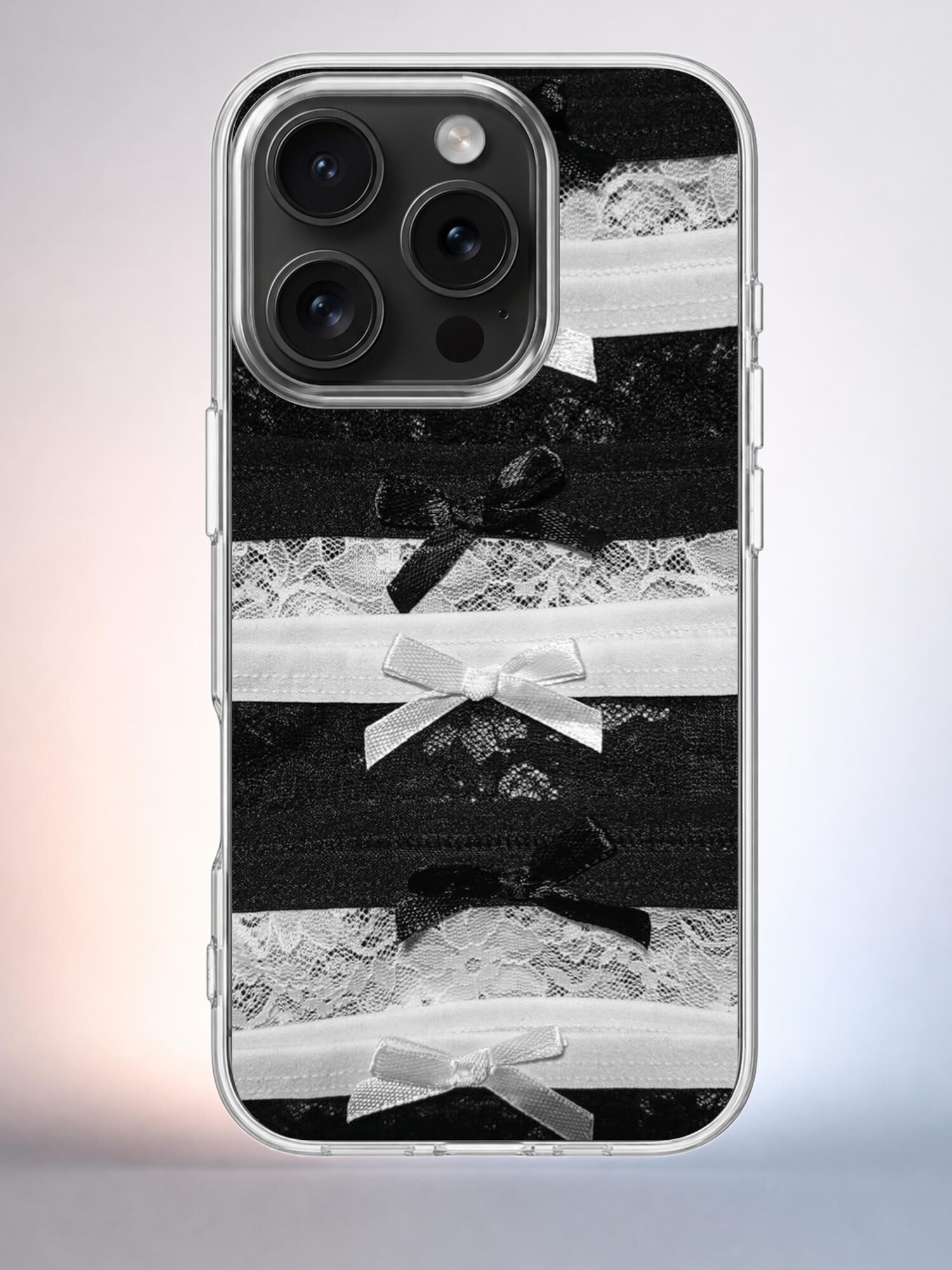 Чехол iPhone 15 Pro Чёрно-белые ленты Y2K Indie Sleaze