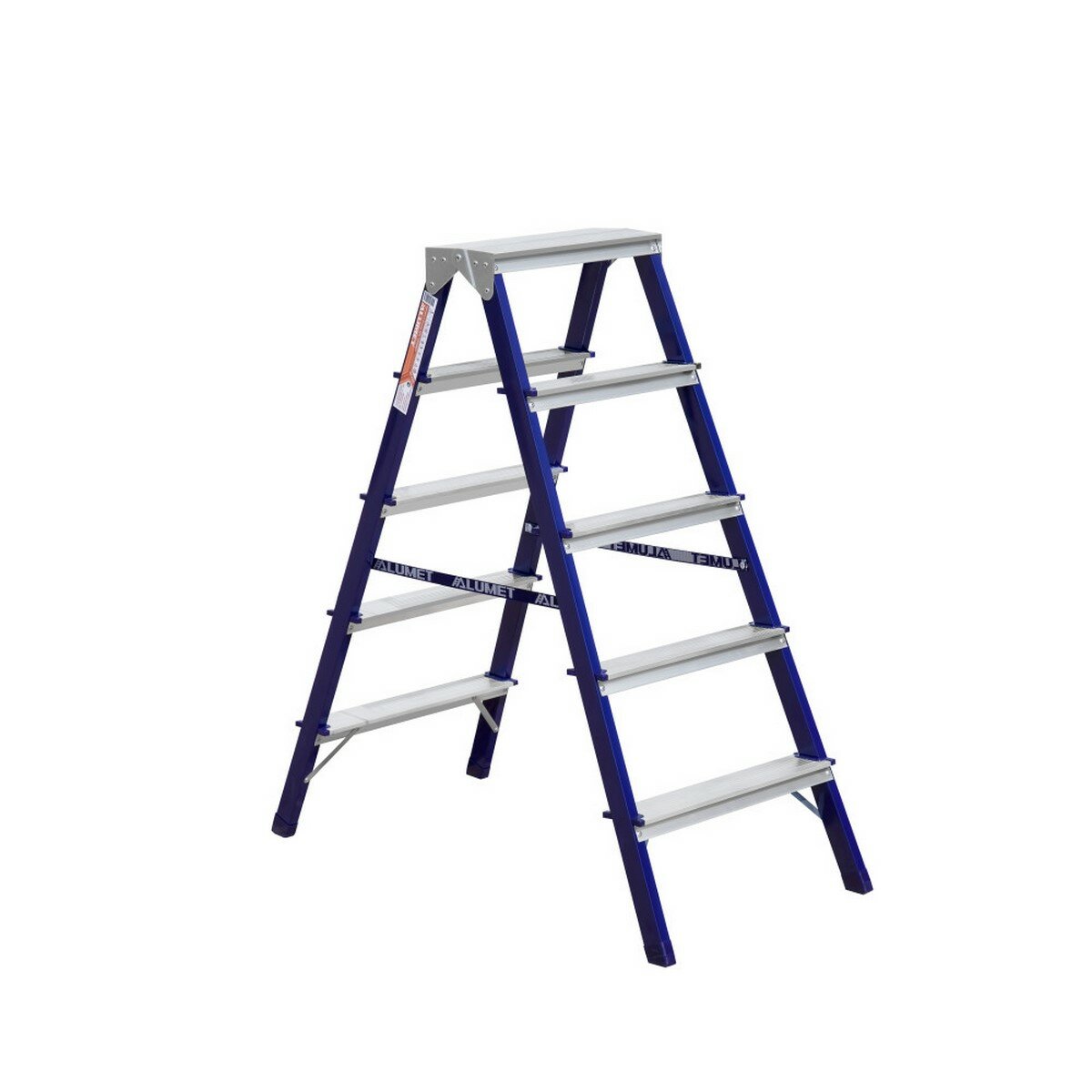 Стальная стремянка Alumet MD 5 ступени двухсторонняя MD8205, рабочая высота 2.1 м, нагрузка 150 кг.