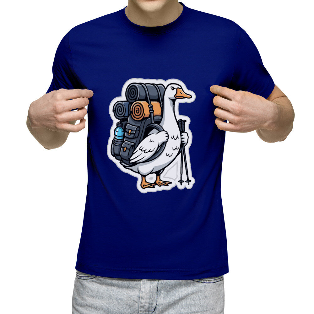 Мужская футболка «гусь С рюкзаком турист путешествие» (синий, 2XL)