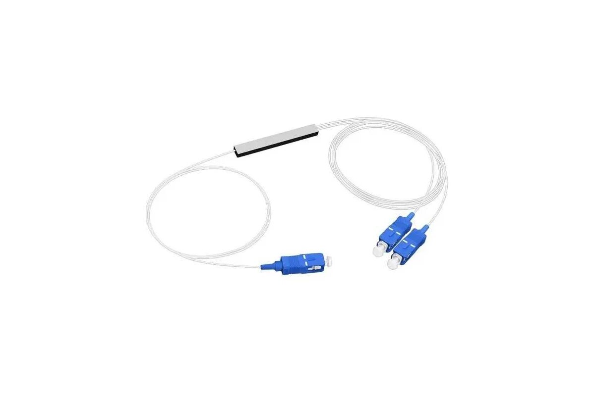 Оптический сплиттер планарный XBIT PLC SC/UPC 1х2 в гильзе PLC‑ST‑1x2‑SC/U, металлическая конструкция, голубой цвет, 1 м длины кабеля