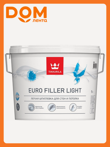 Изображение товара Шпатлевка финишная акриловая Tikkurila/Tikkivala Euro Filler Light белая 9 л