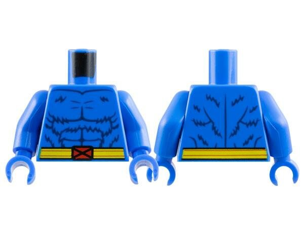 Деталь Lego 973pb5397c01 Torso Dark Blue Fur and Muscles Outline, Yellow Belt with Red X-Men Logo Buckle Pattern / Blue Arms / Blue Hands