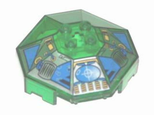 Деталь Lego 2418bpb01 Windscreen 6 x 6 x 2 Octagonal Canopy with Axle Hole with Hydronauts Pattern