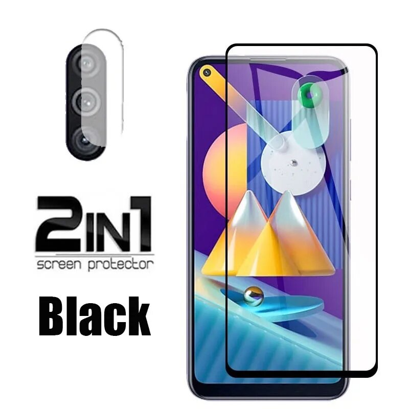 2 в 1 Стекло для Samsung Galaxy M11 Black