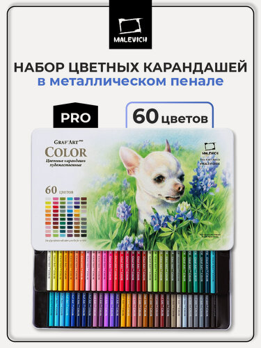 Изображение товара Набор профессиональных цветных карандашей Малевичъ GrafArt PRO, 60 цветов
