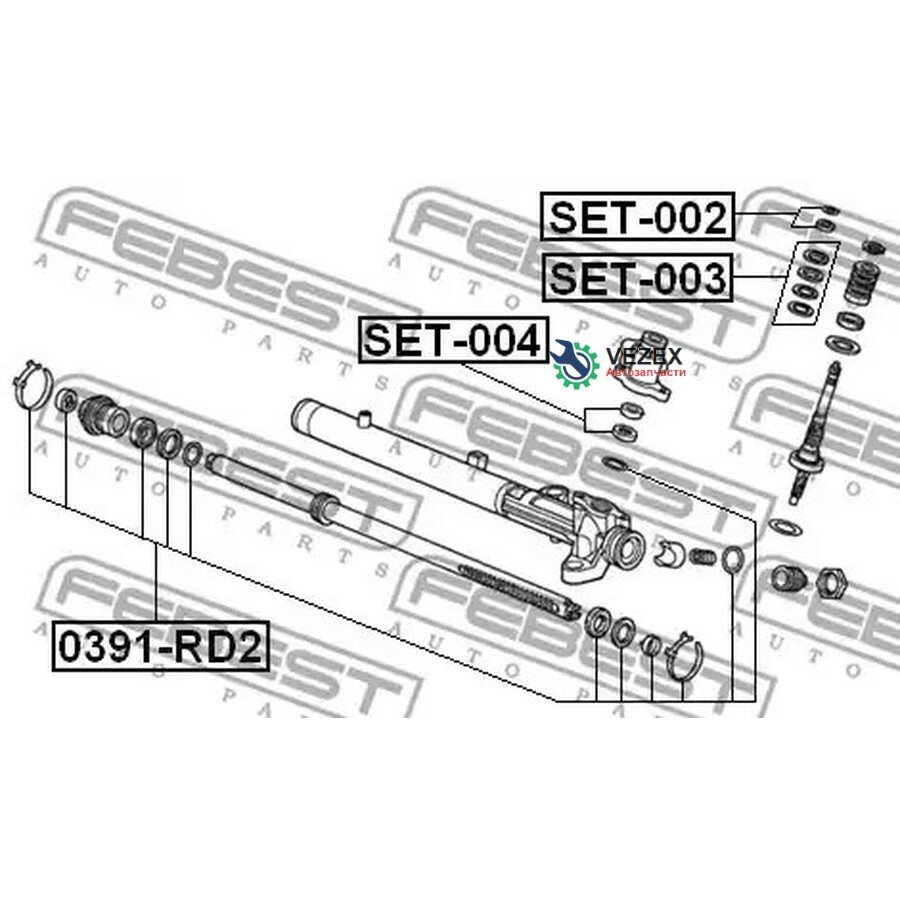 FEBEST SET004 рем. к-кт рейки рулевой! с г/у\ Honda Accord V6 94-97/Odyssey 95-97