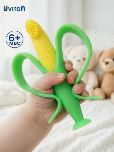Изображение товара Прорезыватель Uviton "Кукуруза", силикон, желтый, зеленый, 7 см