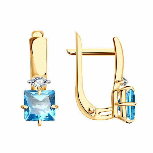 фото Серьги diamant online, красное золото, 585 проба, топаз, фианит, длина 1.7 см, , прозрачный