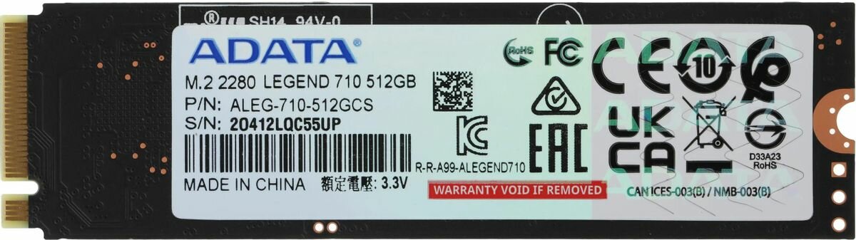 SSD M.2 A-DATA 512GB LEGEND 710 (PCI-E 3.0 x4, up to 2400/1600Mbs, 3D NAND, 130TBW — фото 1