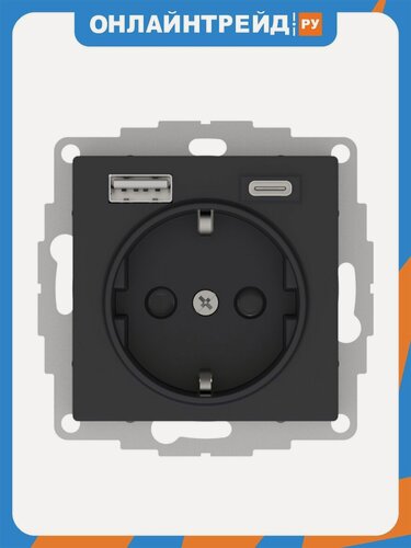 Изображение товара Розетка Systeme Electric (schneider Electric) SCHNEIDER ELECTRIC ATLASDESIGN 16А с 2 USB A+C, механизм, карбон, ATN001032