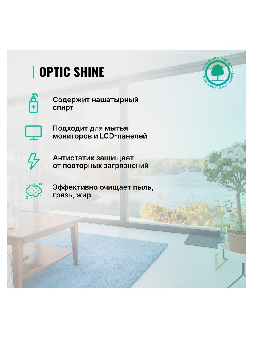 Чистящий спрей Prosept Optic Shine для стекол и зеркал, антистатический, концентрат, 500 мл — фото 1