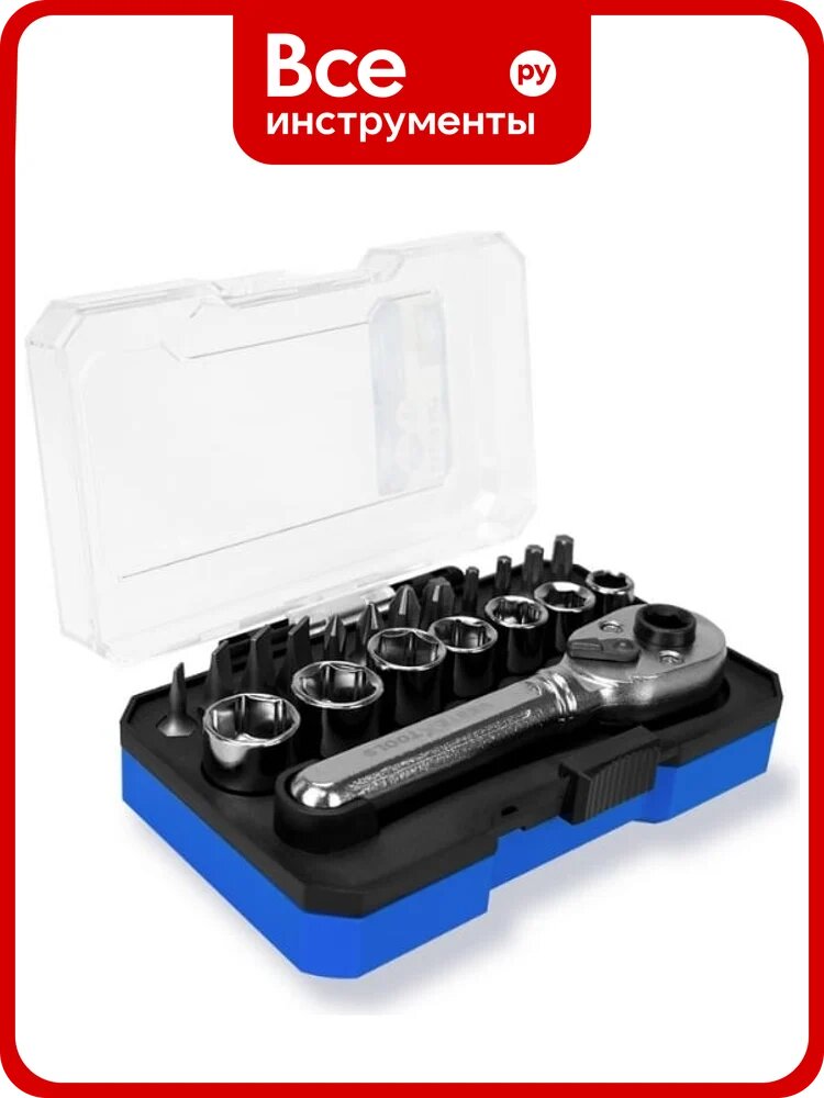 Набор бит vertextools 20 предметов, трещотка, головки 0033-20