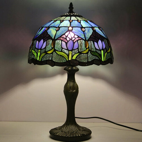 фото Настольная лампа skully tiffany purple tulip витражная металл-стекло
