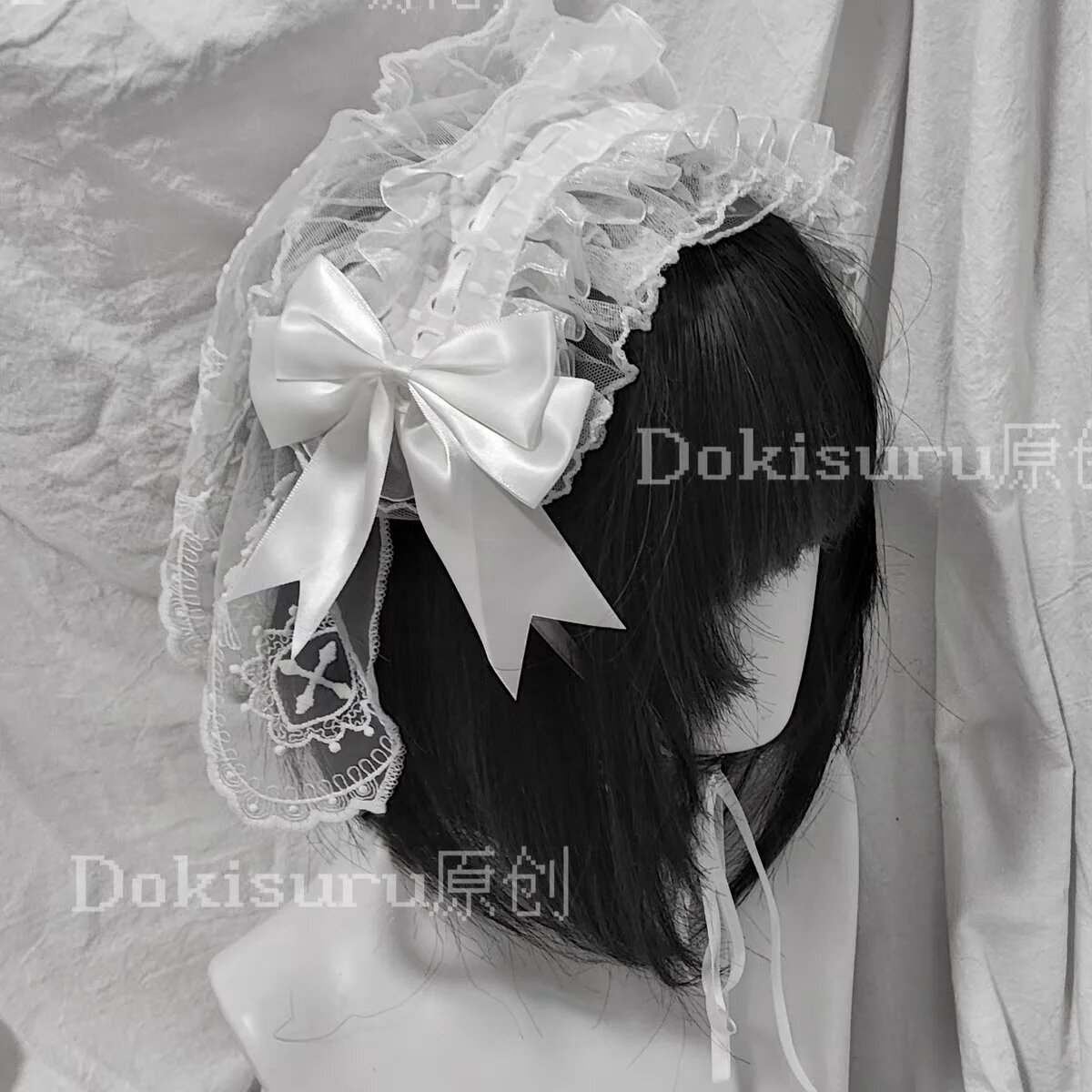 Головной убор Лолита Dark Gothic white Short veil