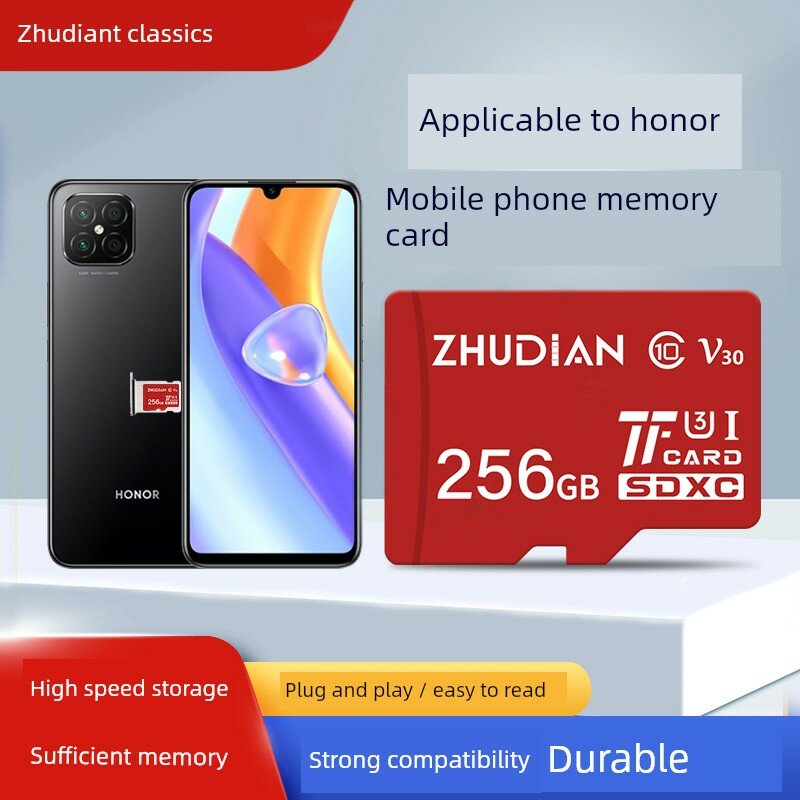 Совместимая с телефонами Honor 256 ГБ карта microSD для расширения памяти (модели 9X, 8X, 7X) - Высокая скорость класса