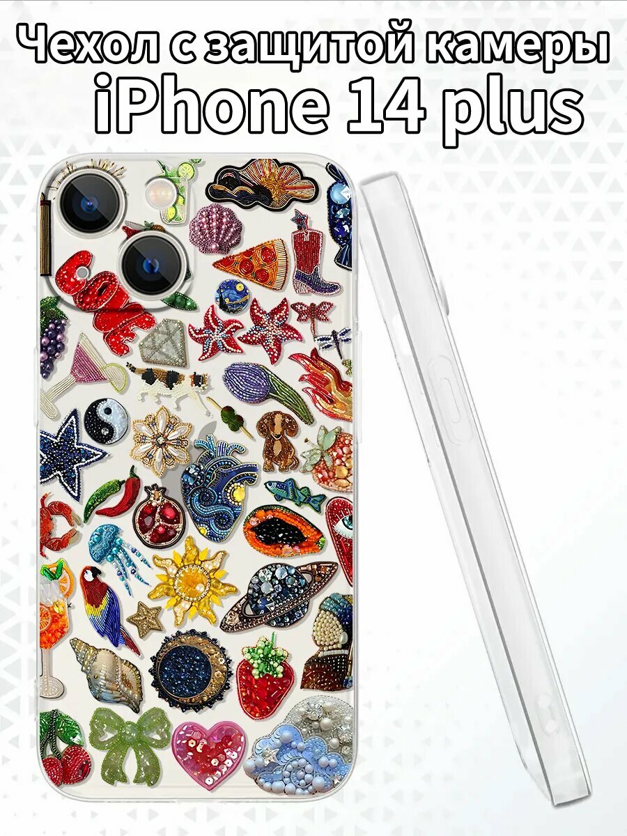 Чехол для iPhone14plus с изображением вышитых значков