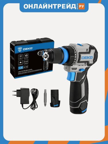 Изображение товара Дрель-шуруповерт аккумуляторная Deko Loner 12V PRO в кейсе, съёмный патрон, 12В, 2x3.0Ач (085-1122)