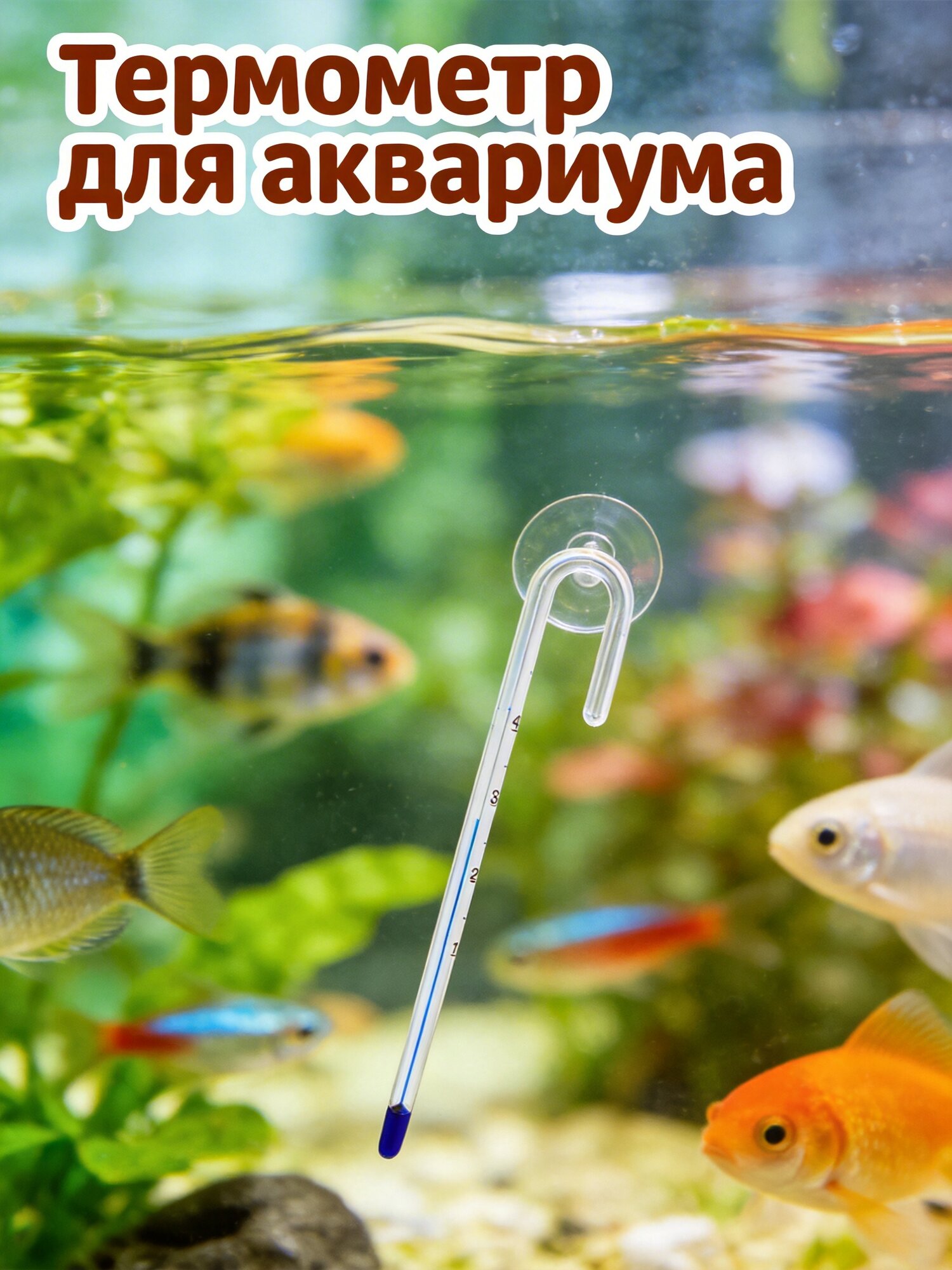 Термометр Для Аквариума С Гибким Крючком Прозрачный Размер 3