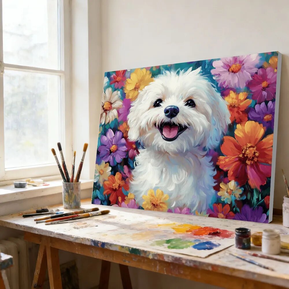 Цифровая масляная живопись Floral Pup в рамке, 40 30 см, DIY-набор с акриловыми красками