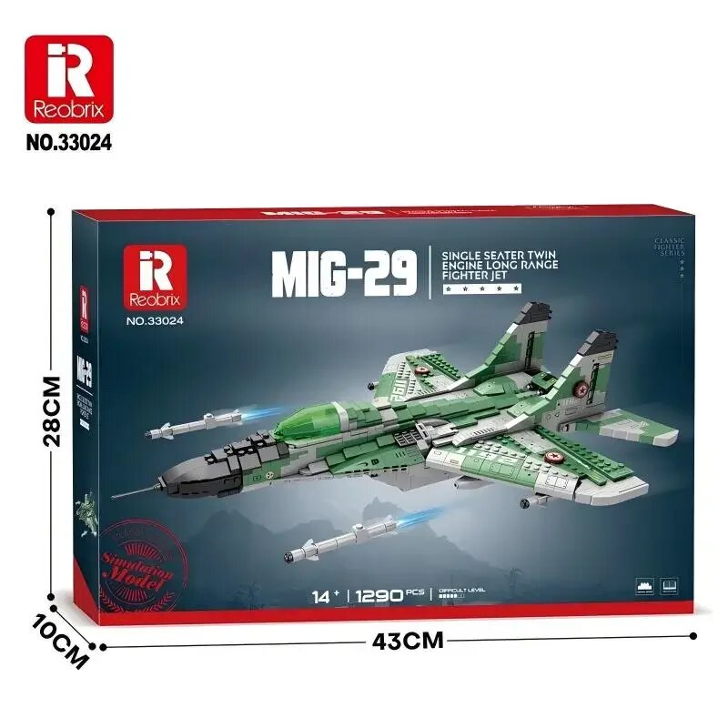 Конструктор MIG-29 из пластиковых блоков 1290 деталей Withbox