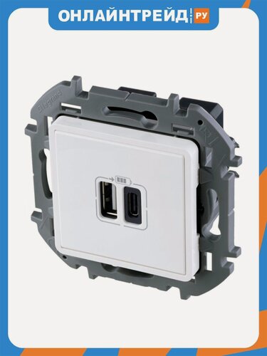 Изображение товара Розетка Legrand INSPIRIA зарядное устройство с двумя USB-разьемами A-C 240В/5В 3000мА, белый, 673760