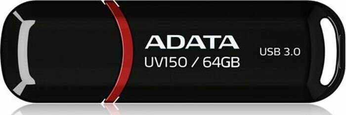 ADATA 64 ГБ USB-флеш-накопитель UV150 (AUV150-64G-RBK), USB 3.0, до 10 Мб/сек, Пластик, черный