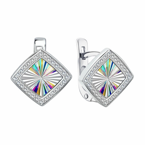 фото Серьги diamant online, серебро, 925 проба, родирование, фианит, длина 1.3 см, , прозрачный