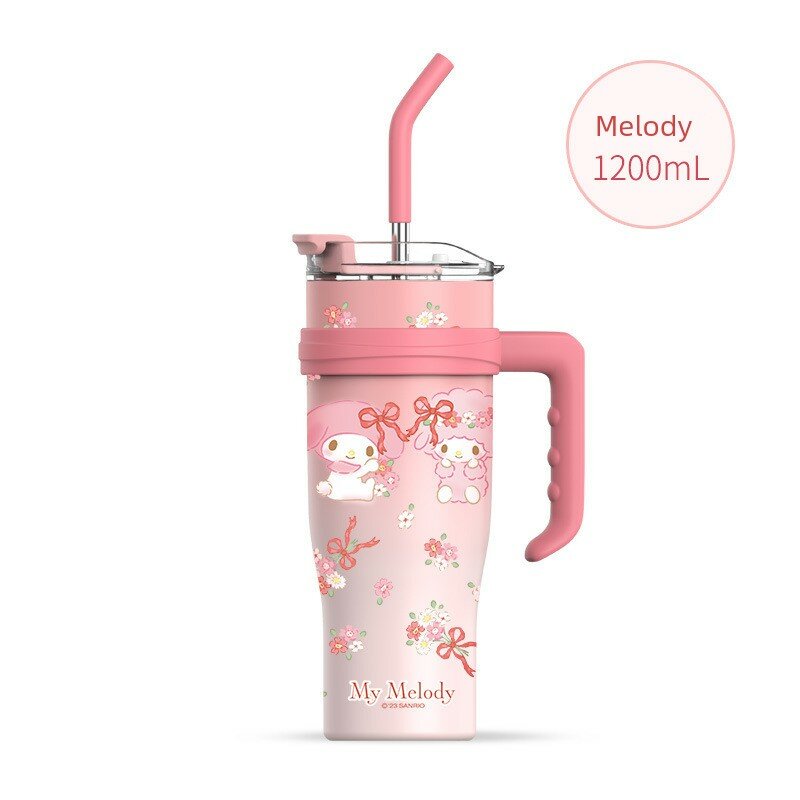 Нержавеющая сталь, вакуумная изоляция, кружка Sanrio My Melody 1200 мл с трубочкой, герметичный дизайн
