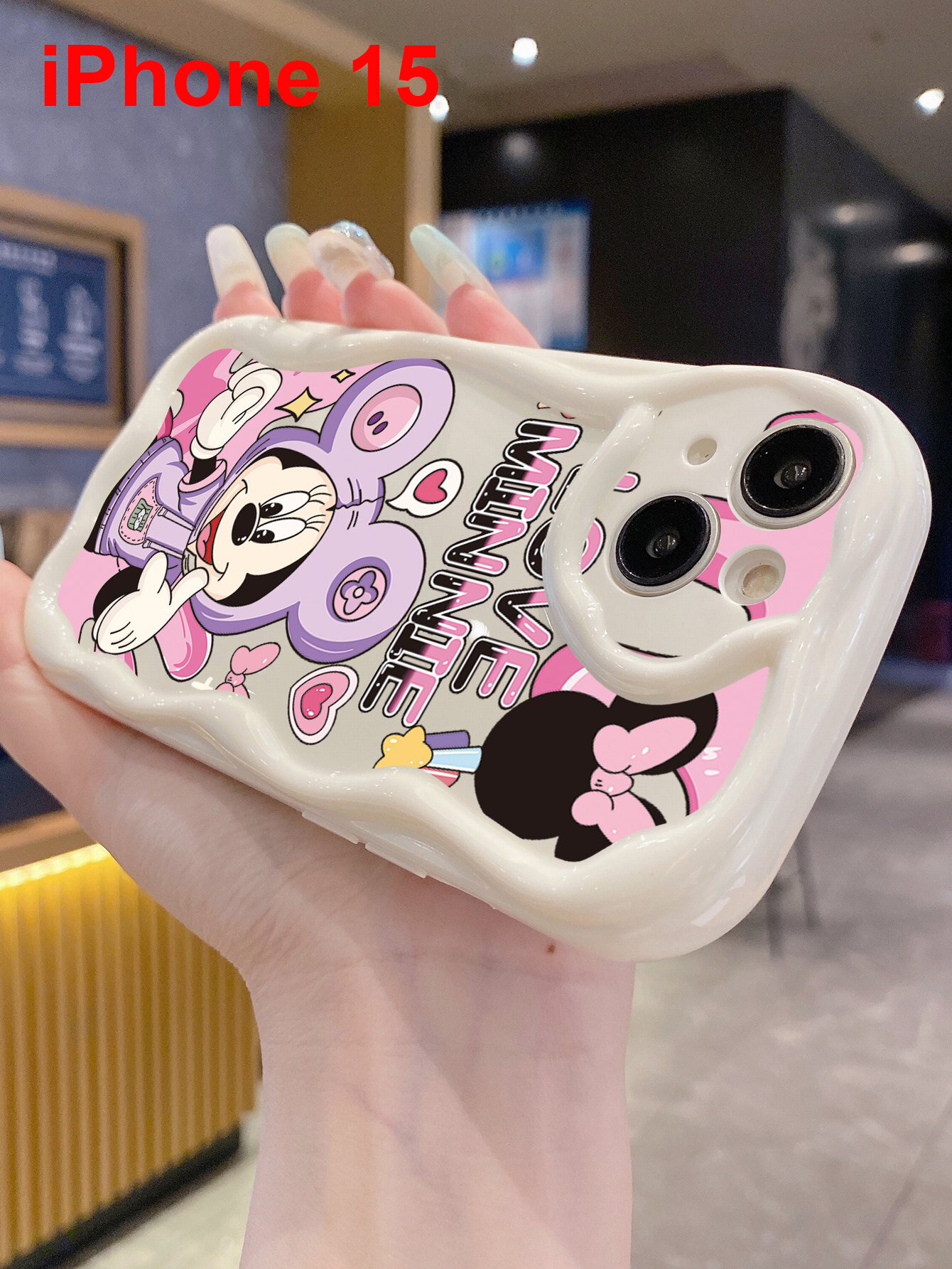 Необычный чехол для iPhone 15 , мягкий, гладкий, с изображением Микки и Минни Маус.