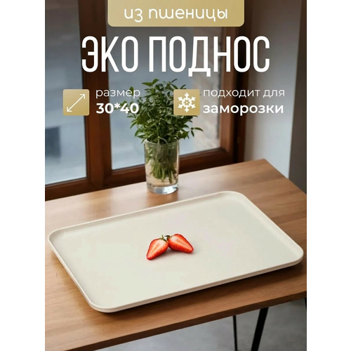 фото Поднос многоразовый пластиковый из пшеничной соломы 38*27 см. greenka