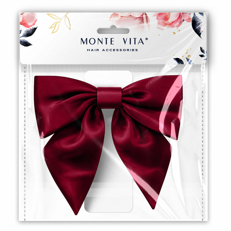 Бант для волос 17х7,5х15 см, на заколке, красный, MONTE VITA (монте вита), 458838, 12 штук, 458838