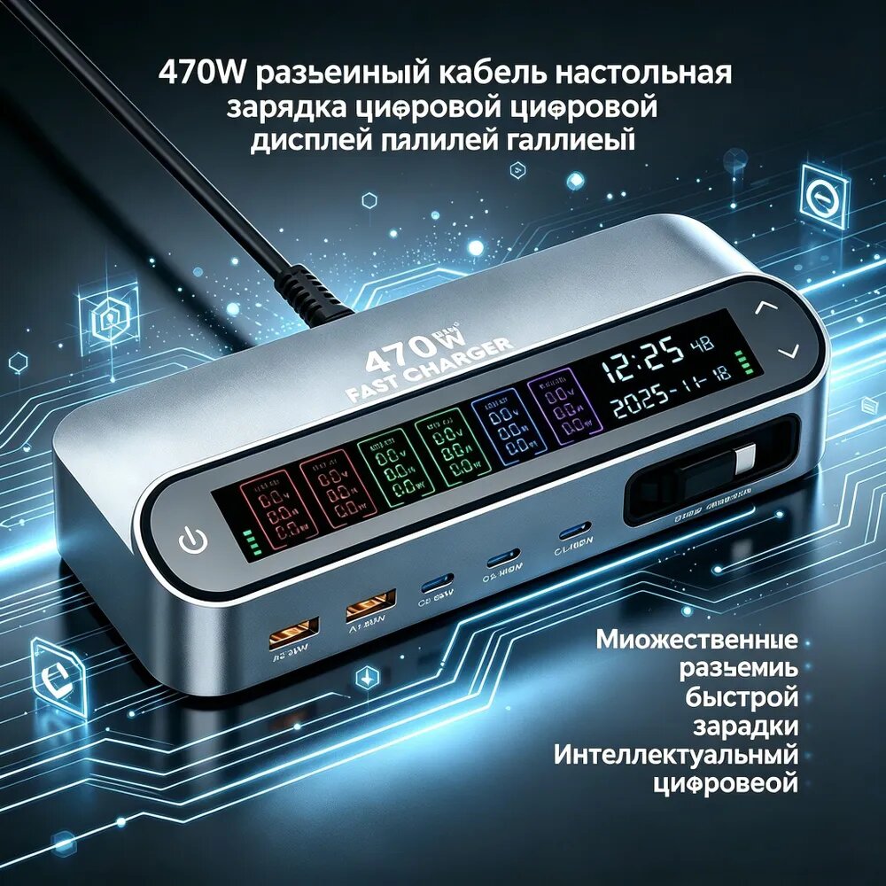 Зарядное устройство GaN с цифровым дисплеем PD быстрая зарядка многофункциональное адаптер