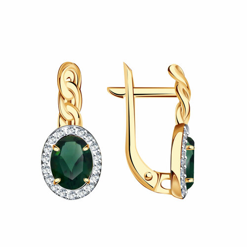 фото Серьги diamant online, красное золото, 585 проба, фианит, турмалин, длина 1.7 см, , прозрачный