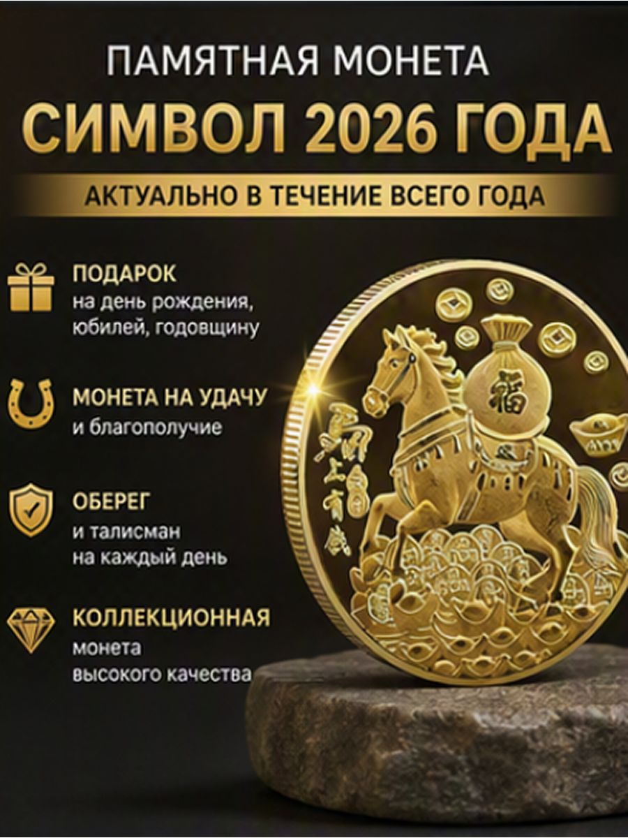 Подарочная, сувенирная монета-талисман богатства, символ 2026 года "Лошадь"