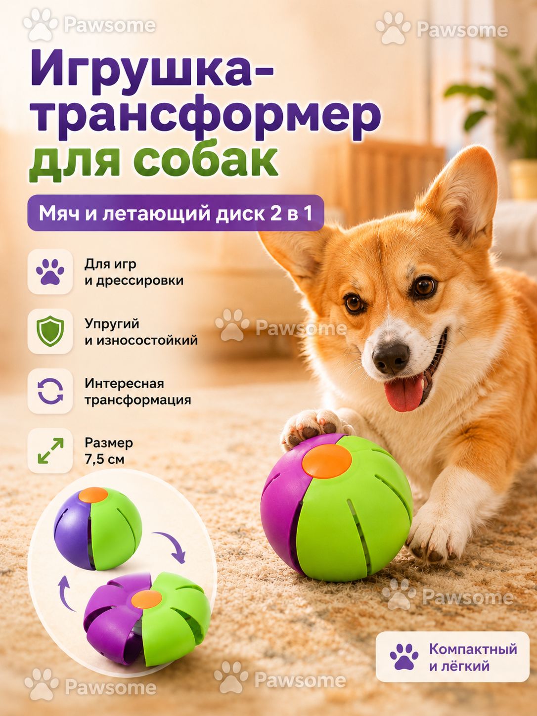 Игрушка мяч летающая тарелка для собак жевательная