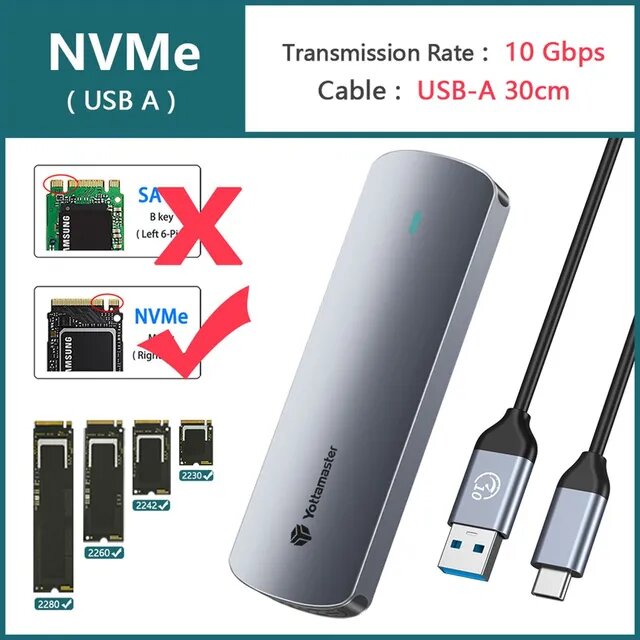 Бокс для жесткого диска SSD M.2 NVME Yottamaster, алюминиевый, 10 Гбит / с, кабель USB - C