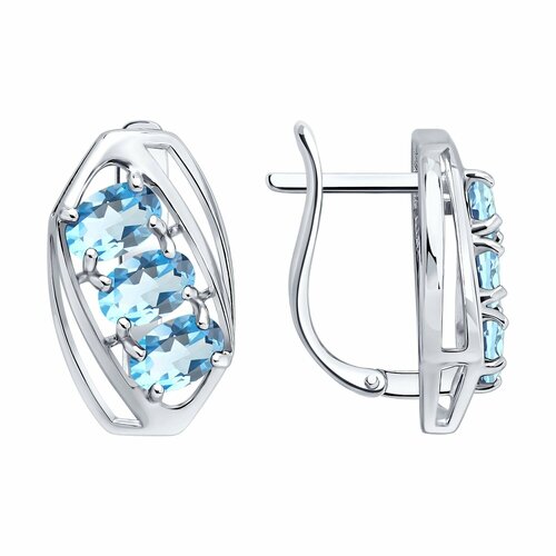 фото Серьги diamant online, серебро, 925 проба, родирование, топаз, длина 1.9 см, , голубой