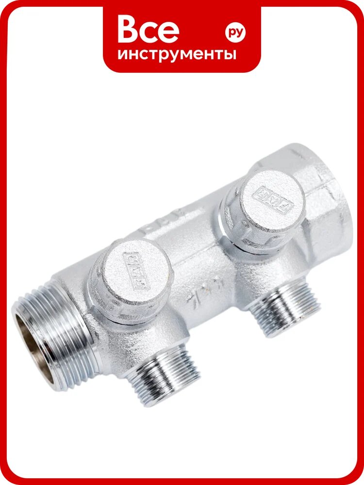 Запорный коллектор с 2 отводами FAR 1 1/2 НР FK 3860 112, хромированное покрытие, для работы в высоких температурах