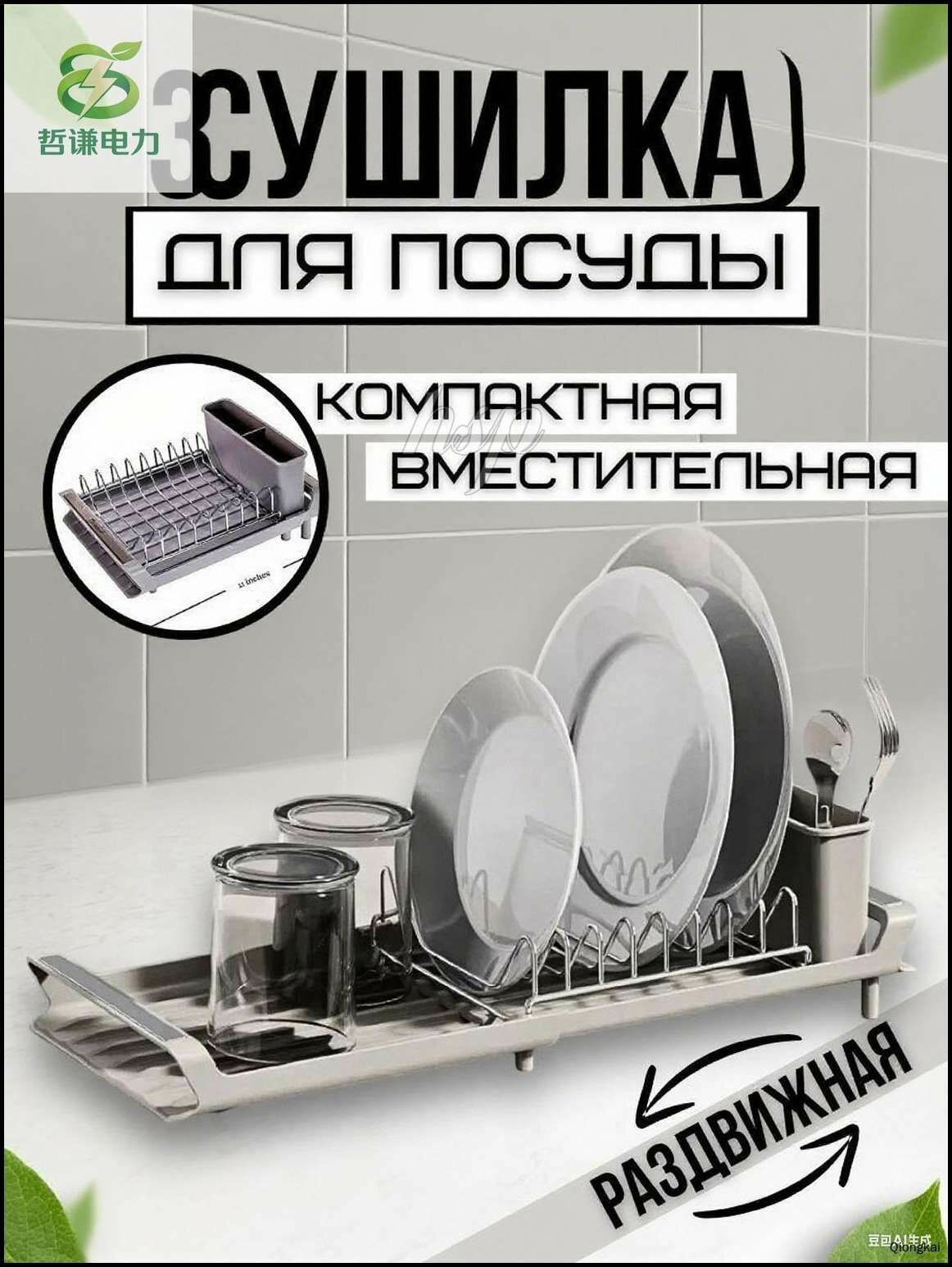 Сушилка для посуды 20 см x 28 см х 12.3 см 1 шт металл серый