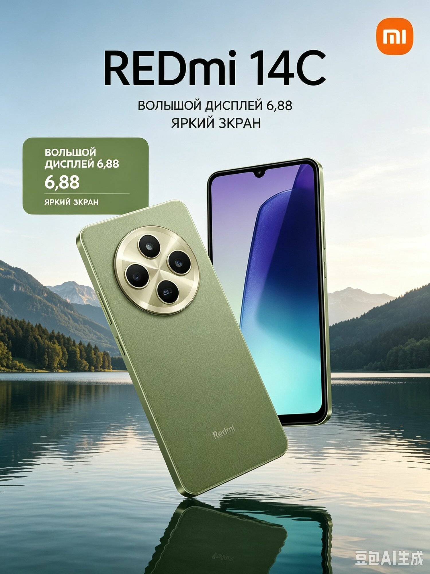 Redmi Смартфон Redmi 14C Ростест (EAC) 8/256 ГБ, Nano-SIM, зеленый, темно-зеленый