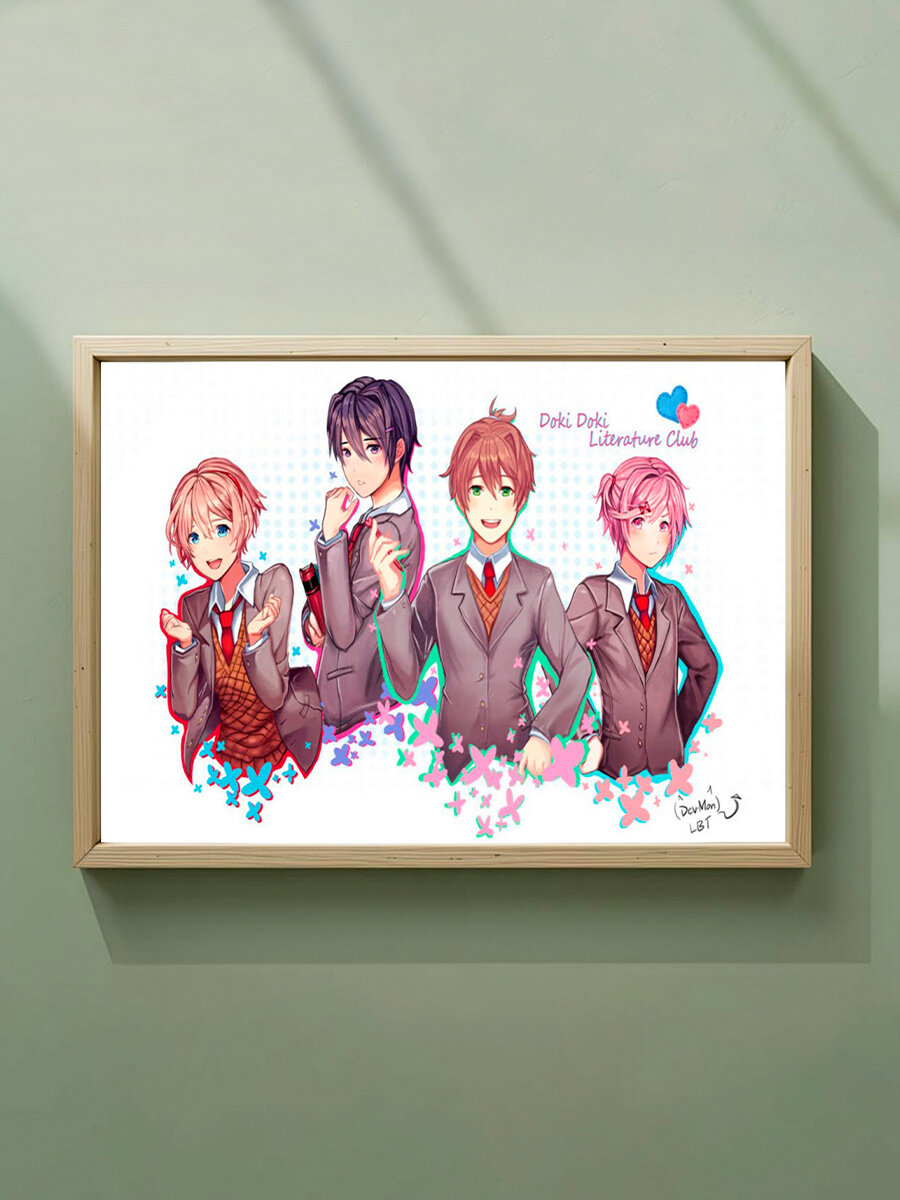 Постер, плакат на стену "Клуб литературы, дружеский арт: игра Doki Doki Literature Club" 42 см х 29,7 см (А3) Без Рамы