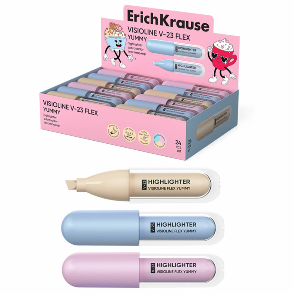 Текстовыделитель ERICH KRAUSE "Visioline V-23 Flex Yummy", с гибким наконечником, цвет ассорти, 63554, 152725