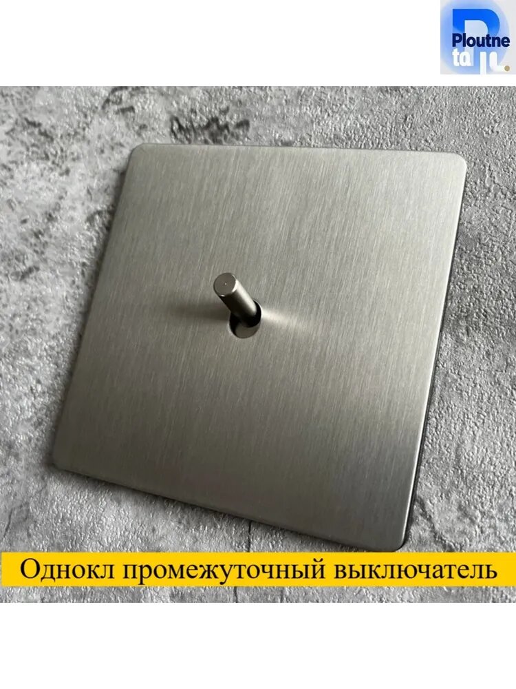 Перекрёстный рычажный выключатель 1 или 2 клавиши, панель из матовой шлифованной нержавеющей стали, винтажный стиль