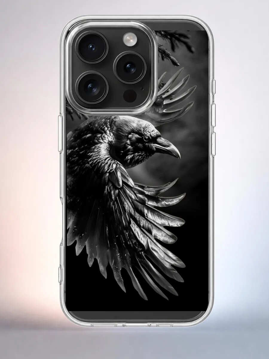 Чехол iPhone 15 Pro ворон детально силиконовый