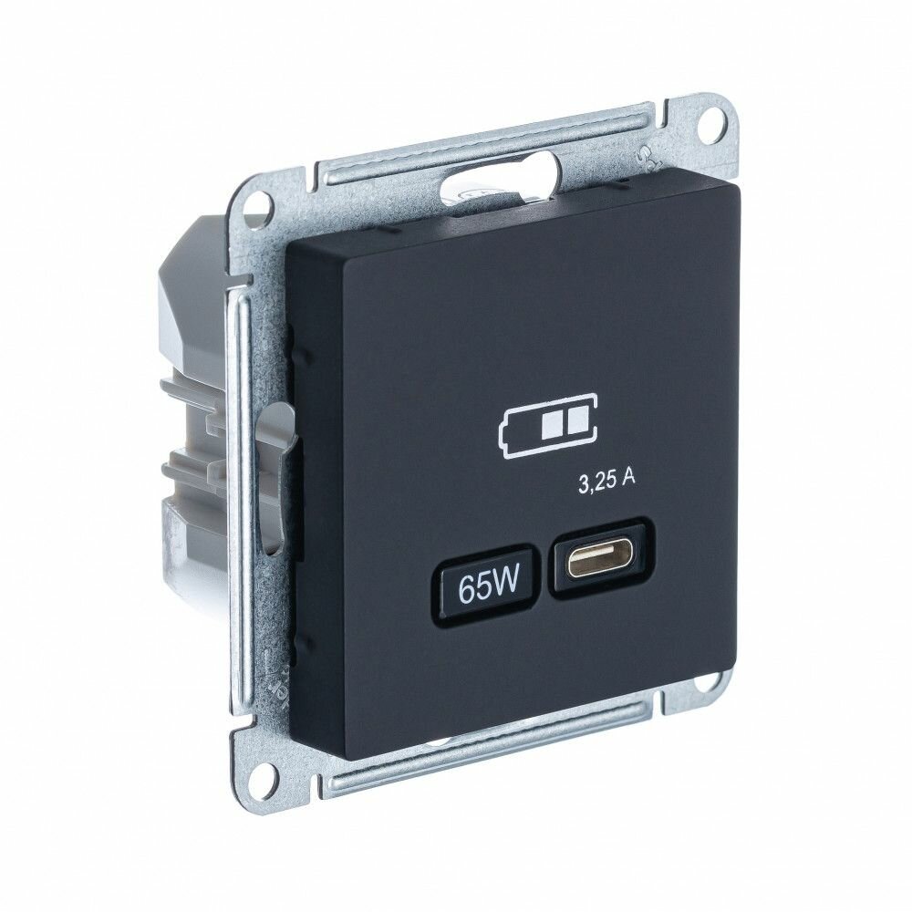 Розетка Systeme Electric с портом USB Type C, мощность 65 Вт, быстрая зарядка QC и PD, отделка карбон