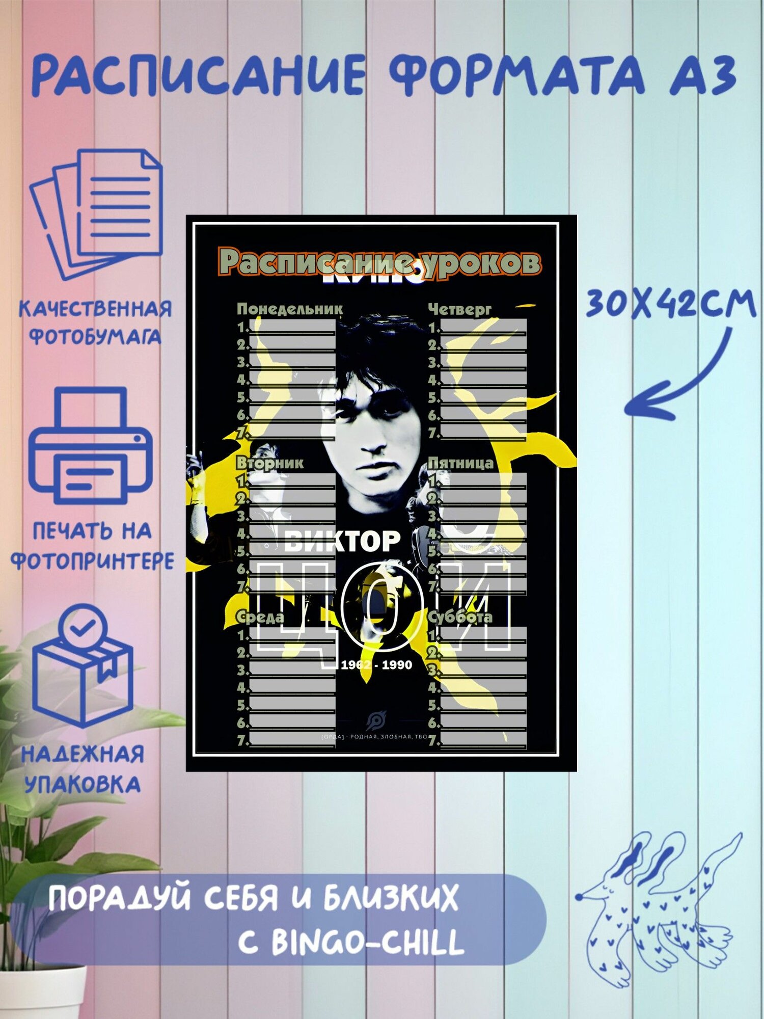 Расписание уроков формата А3 с принтом "Кино"