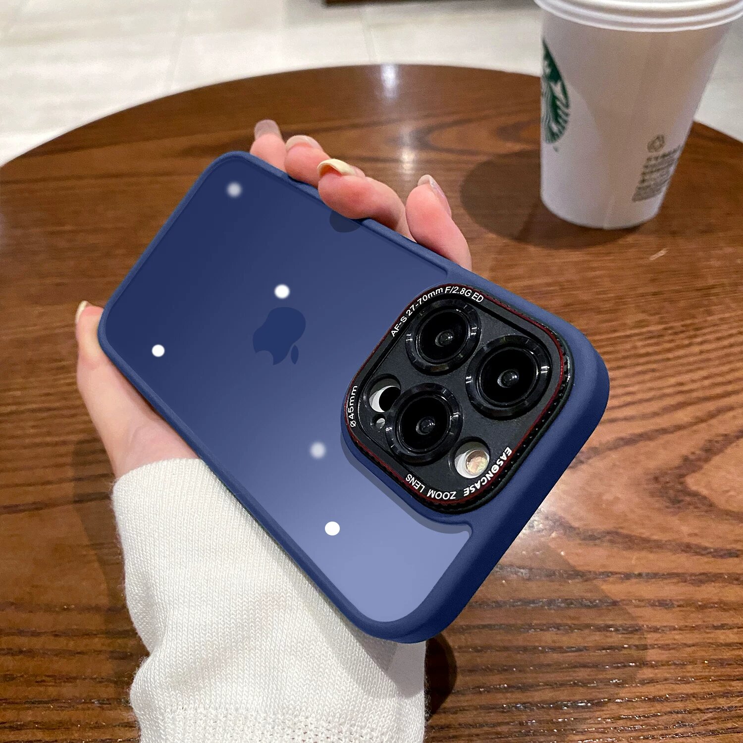 Чехол для iPhone 17 Pro Max прозрачный матовый с металлической рамкой камеры - Глубокий космос синий