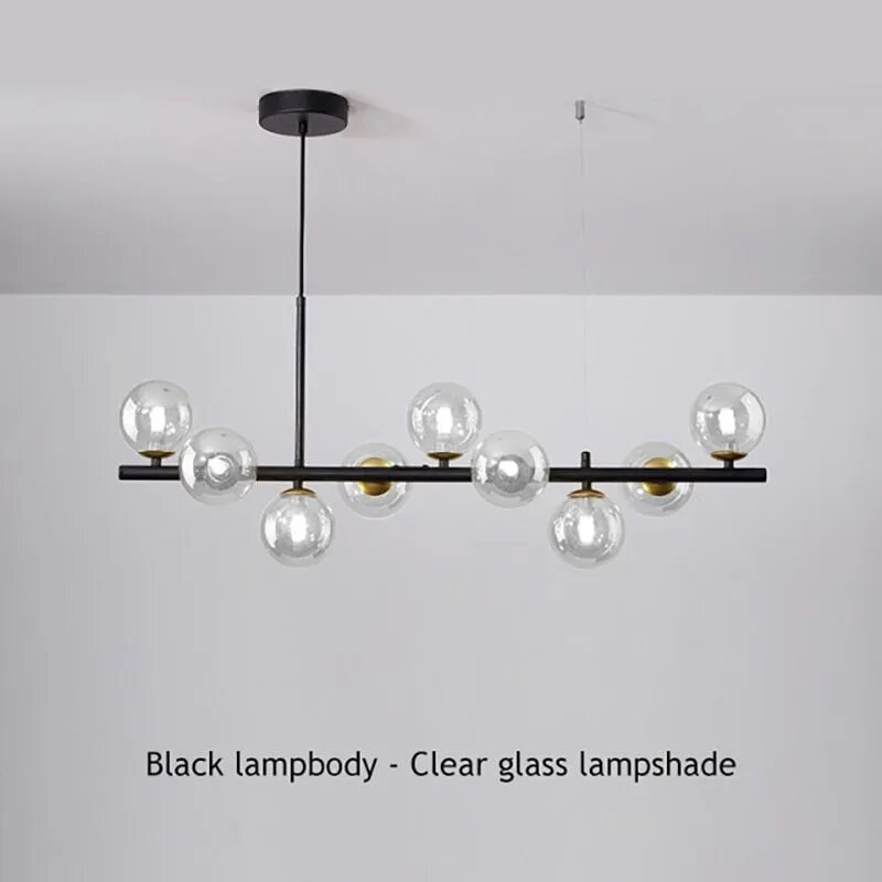 Люстра LED G9, современный стиль, черный ламповый корпус - прозрачная стеклянная лампа, 9 ламп, 850 мм