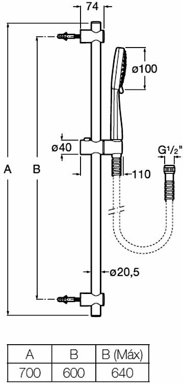 Душевой комплект, штанга 700 мм, лейка 100 мм, 3 режима Roca Stella 5B1D03C00